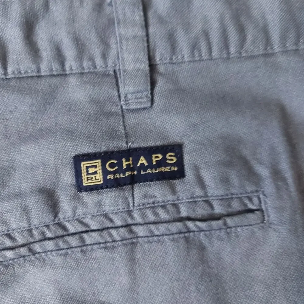 Ralph Lauren Chaps Blue Gray Linen Shorts 34 Casual Nautical Costal Preppy Comfy